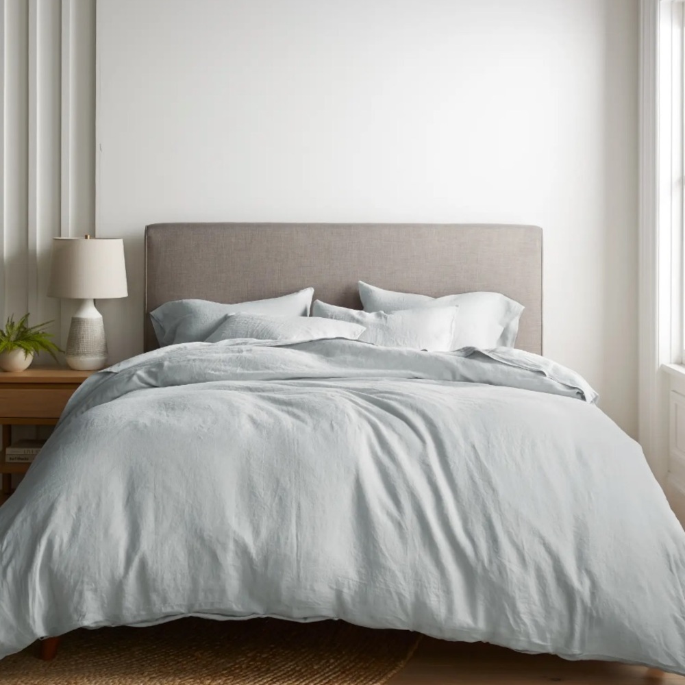 Quince Queen European Linen Duvet Cover with shams